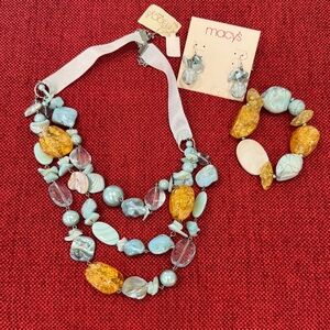Macy's Blue and Orange Beaded Necklace Set